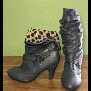 Size 8 / Gray mid-calf boots w/leopard print linin